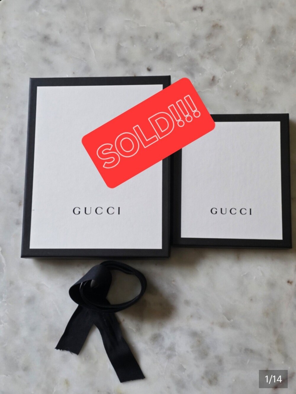 Gucci White & Black Empty Boxes with Black Ribbon- 2 Set